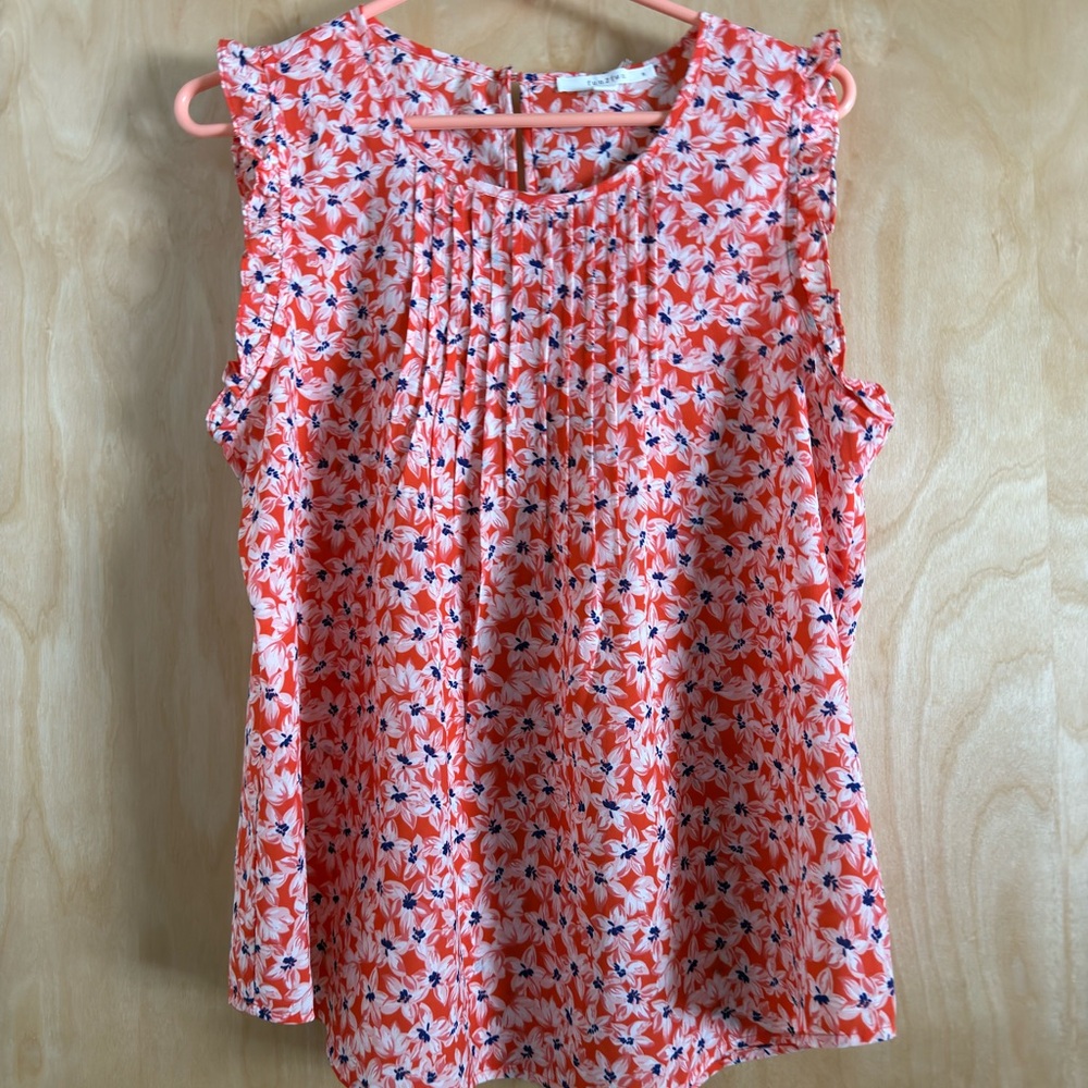 Fun 2 Fun Floral Sleeveless Blouse - Orange and Blue
